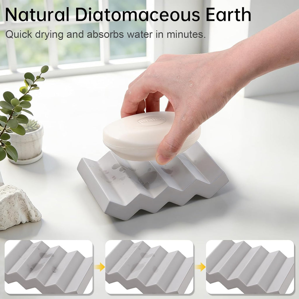 Bar Soap Holder Diatomite Soap Dish Sponge Caddy, Light Grey