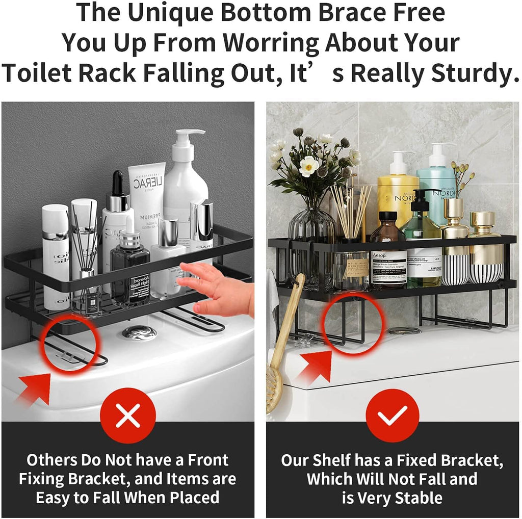 Godboat 1-Tier Over Toilet Storage - Wall-Mount Bathroom Shelf with 2 Hook