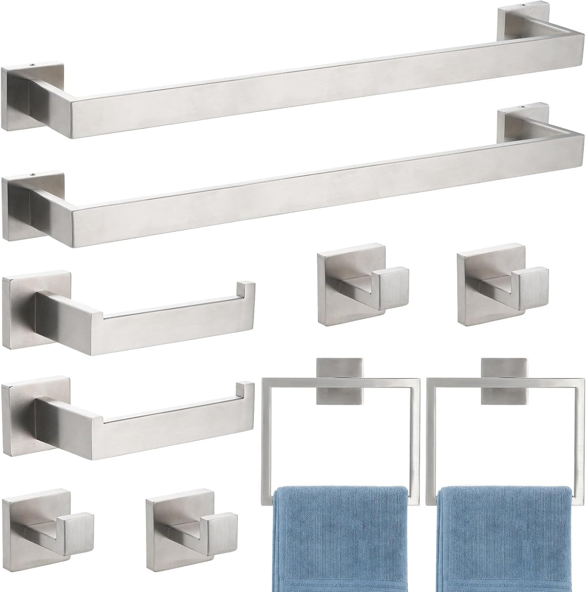 VELIMAX Brushed Nickel Towel Bar, SUS304 Stainless Steel Bathroom Hardware Set, Towel Racks for Bathroom Wall Mounted, 24-Inches