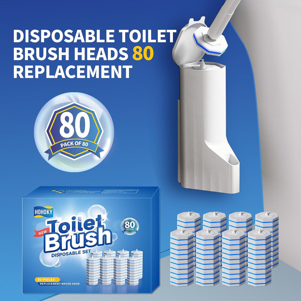 Hohoky 80Pcs Toilet Brush Refills for Disposable Toilet Bowl Brush Scrubber Cleaner Refill Pads,Toilet Brush Replacement Compatible Heads with Most Toilet Brushes Scrubber