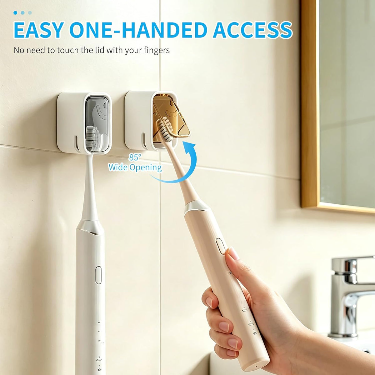 Toothbrush Holders for Bathroom 2 Pack, Drill-Free Dustproof Cover