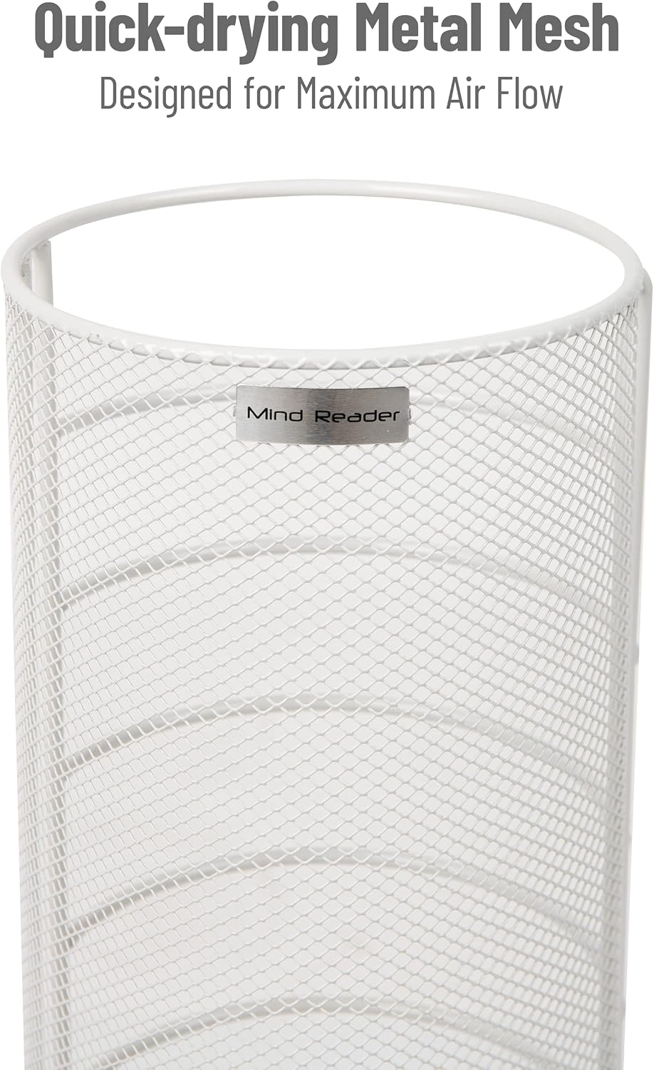 Mind Reader Umbrella Stand, Walking Cane Rack, Wraping Paper Holder, Entryway, Metal Mesh, 5.5" L x 5.5" W x 15.75" H, White