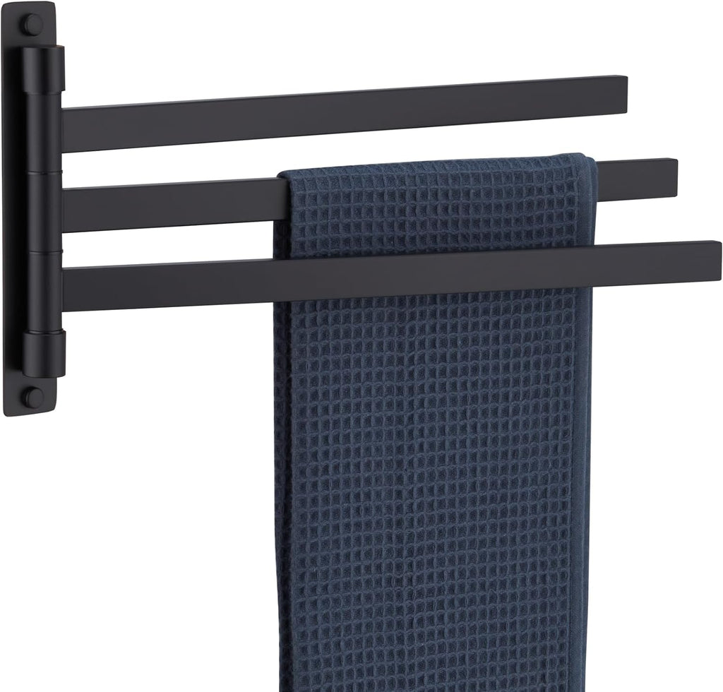 KOKOSIRI Bathroom Towel Bars Swivel Towel Rails Matte Black Swing Out Hand Towel Holder 3-Arm for Bath Kitchen Wall Stainless Steel B5007BK-A3