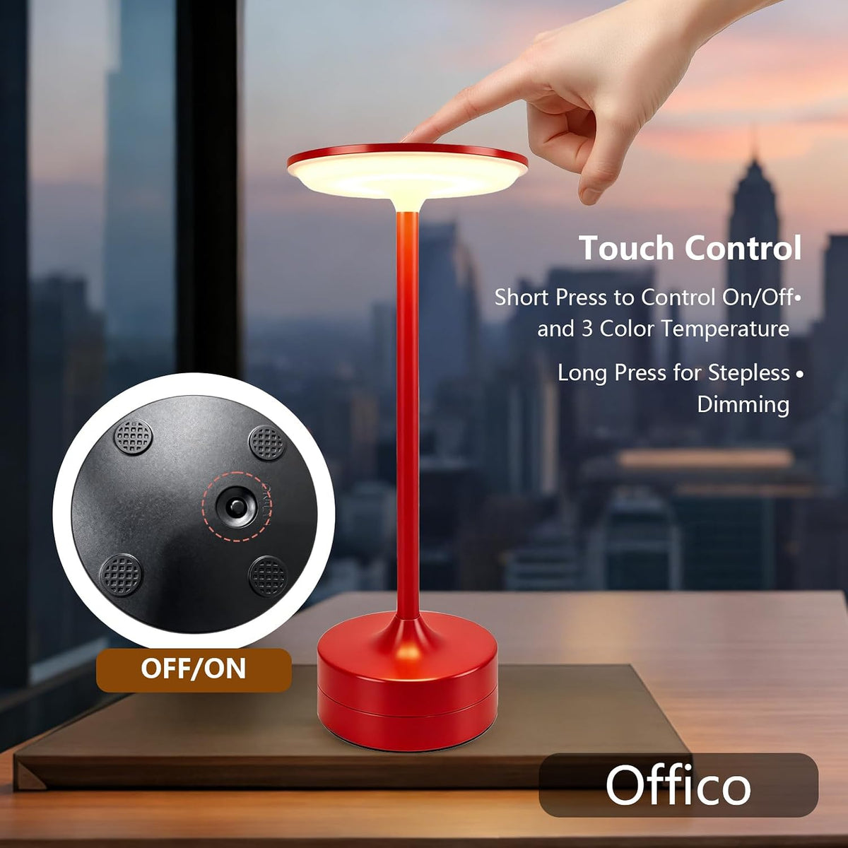 Small Table Lamp, Portable Metal Table Lamp, Cordless Rechargeable Table Lamp , 3 Color Stepless Dimmable Atmosphere Table Lamps for Patio, Camping, Coffee table decor lamp for Indoor/Outdoo(Red)