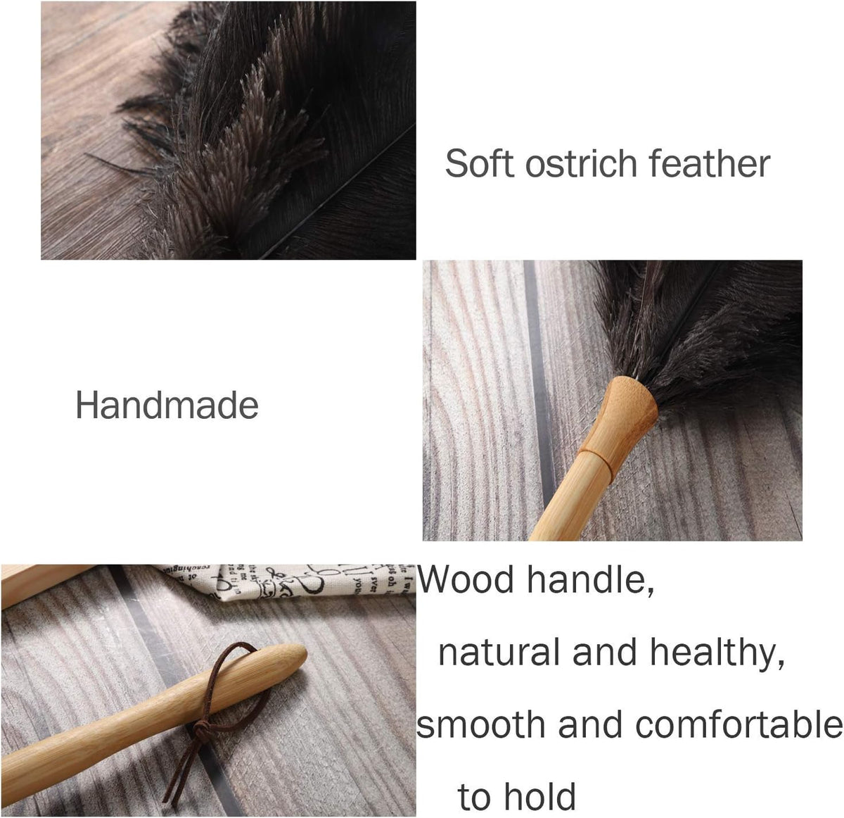 DDZMZ Ostrich Feather Duster with Wooden Handle, 16 inch, Black