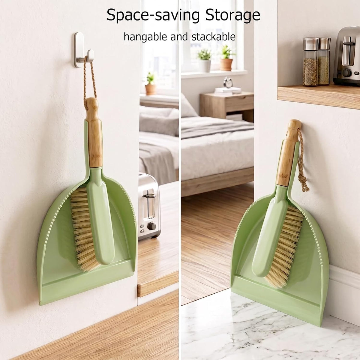 Dust Pan and Brush - Hand Broom Dustpan Set, Broom with Dustpan Como Set, Dustpan and Brush Set for Pet, Car, Dorm, Comping (Green)