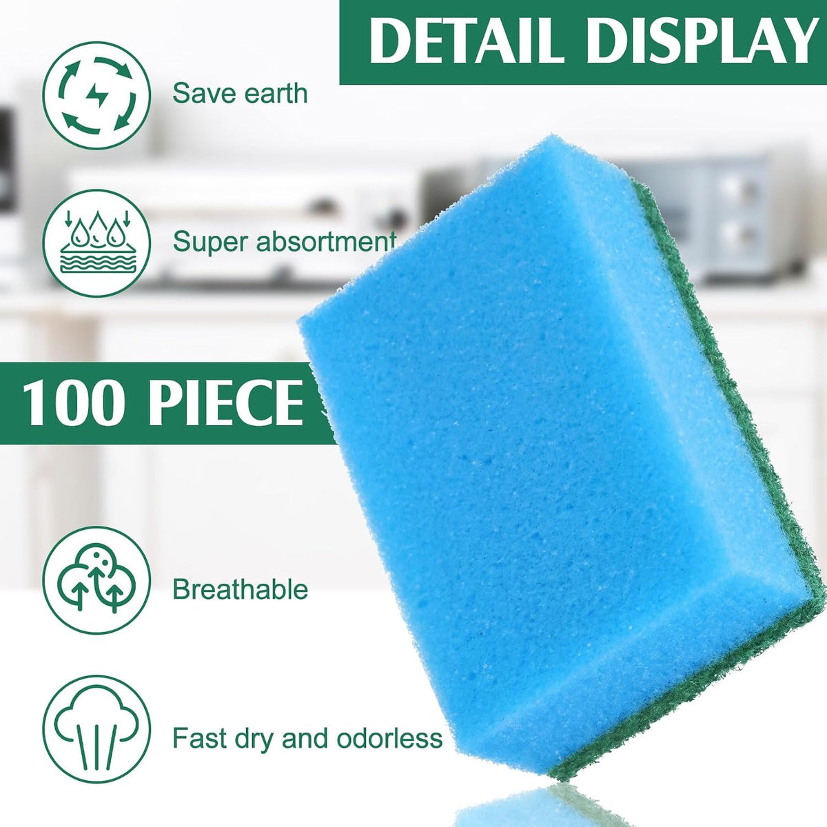 Patelai 100 Pcs 100 Pcs Heavy Duty Sponges Bulk Dish Sponges, Blue