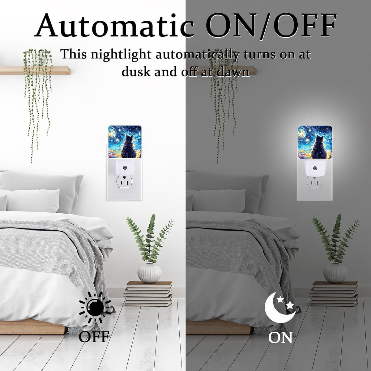 Black Cat Night Light, Plug-into Wall Starry Night Nightlight Lamp with Dusk to Dawn Sensor, Led Lamp 0.5W Energy Efficient for Boys Girls Adults Home Decor