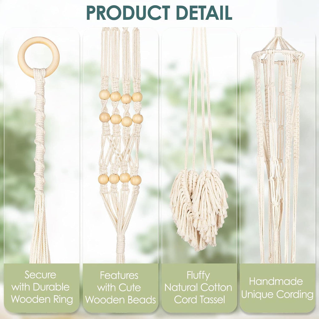 Macrame Plant Hanger Indoor Set of 4, Bohemian Hanging Planter with Tassels