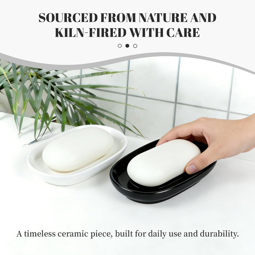 Black Ceramic Soap Dish/Tray for Bathroom Shower Kitchen
