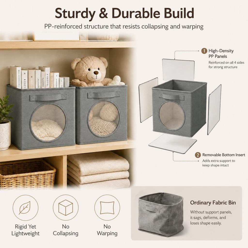 Storage Cubes with Mesh Window, 13'' Cube Storage Bin, Dark Gray, 4 Pack