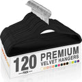 HOUSE DAY Black Velvet Hangers 120 Pack, Premium Clothes Hangers Non-Slip Felt Hangers, Sturdy Black Hangers Heavy Duty Coat Hangers, Durable Suit Hangers, Space Saving No Hanger Mark Rotating Hook