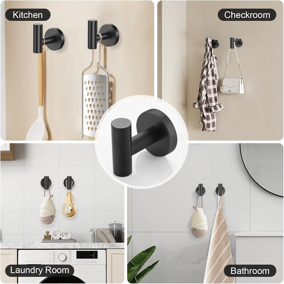 Matte Black Towel Bar Set, 5-Piece Bathroom Hardware Set with Smiley Face Towel Rings, Stainless Steel Wall-Mounted Towel Rack Set 23.6 Inch