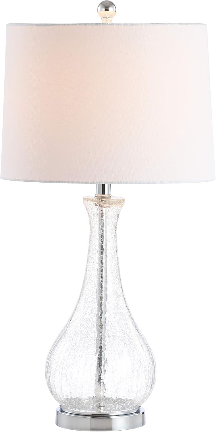 SAFAVIEH Lighting Collection – Finnley Modern Clear Glass 28-Inch Table Lamp, LED Bulb Included, Bedroom Living Room Home Office Nightstand Desk (TBL4206A)