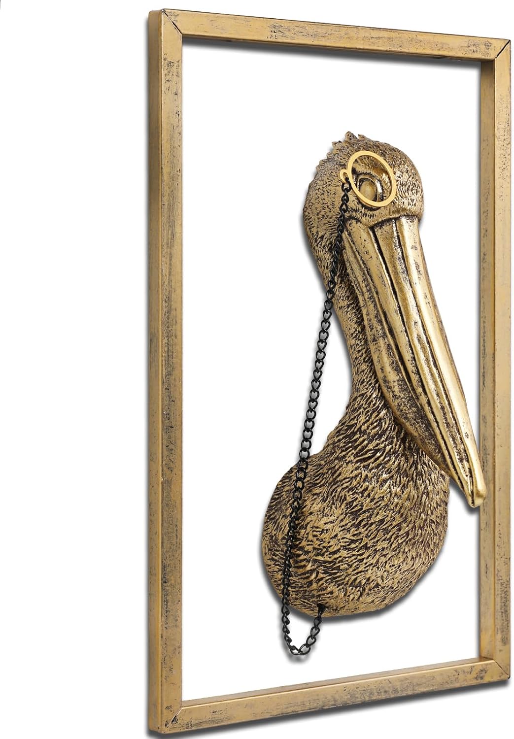 Vintage Gold Resin Animal Heads Wall Decor(Pelican,Gift Metal Frame)- Exquisite Wall Hanging Sculptures for Living Room, Bedroom, Office - Handmade Home Art Decor