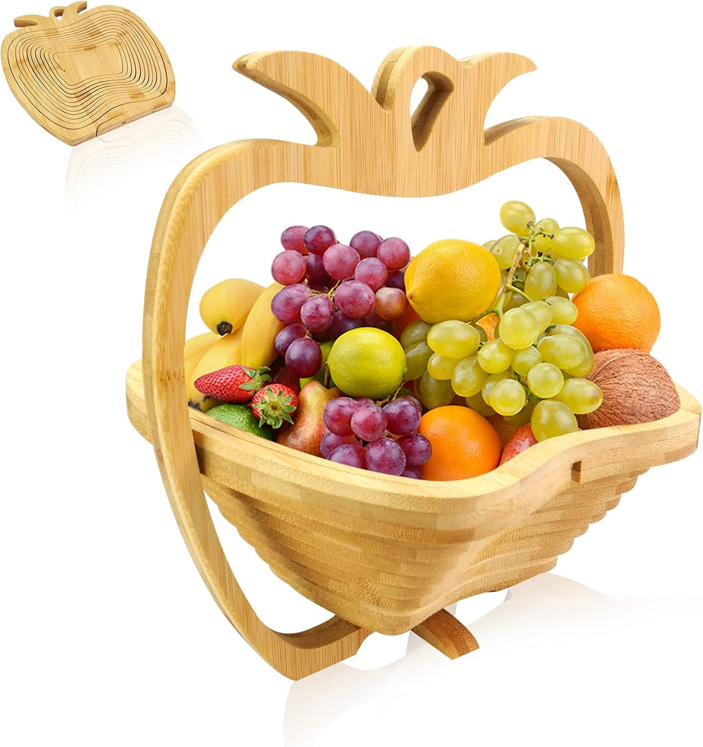 MYOSOTIS Foldable Fruit Basket Gift Bamboo Fruit and Veggie Basket,Fruit Bowl Holder Dried Fruit Basket For Christmas decorations Holiday Party Mom Gifts (Apple)