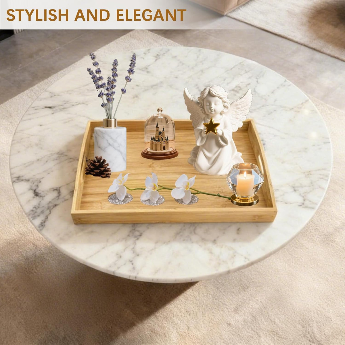 GOLD HONEY Bamboo Serving Tray with Handles, Wooden Serving Tray Set of 2