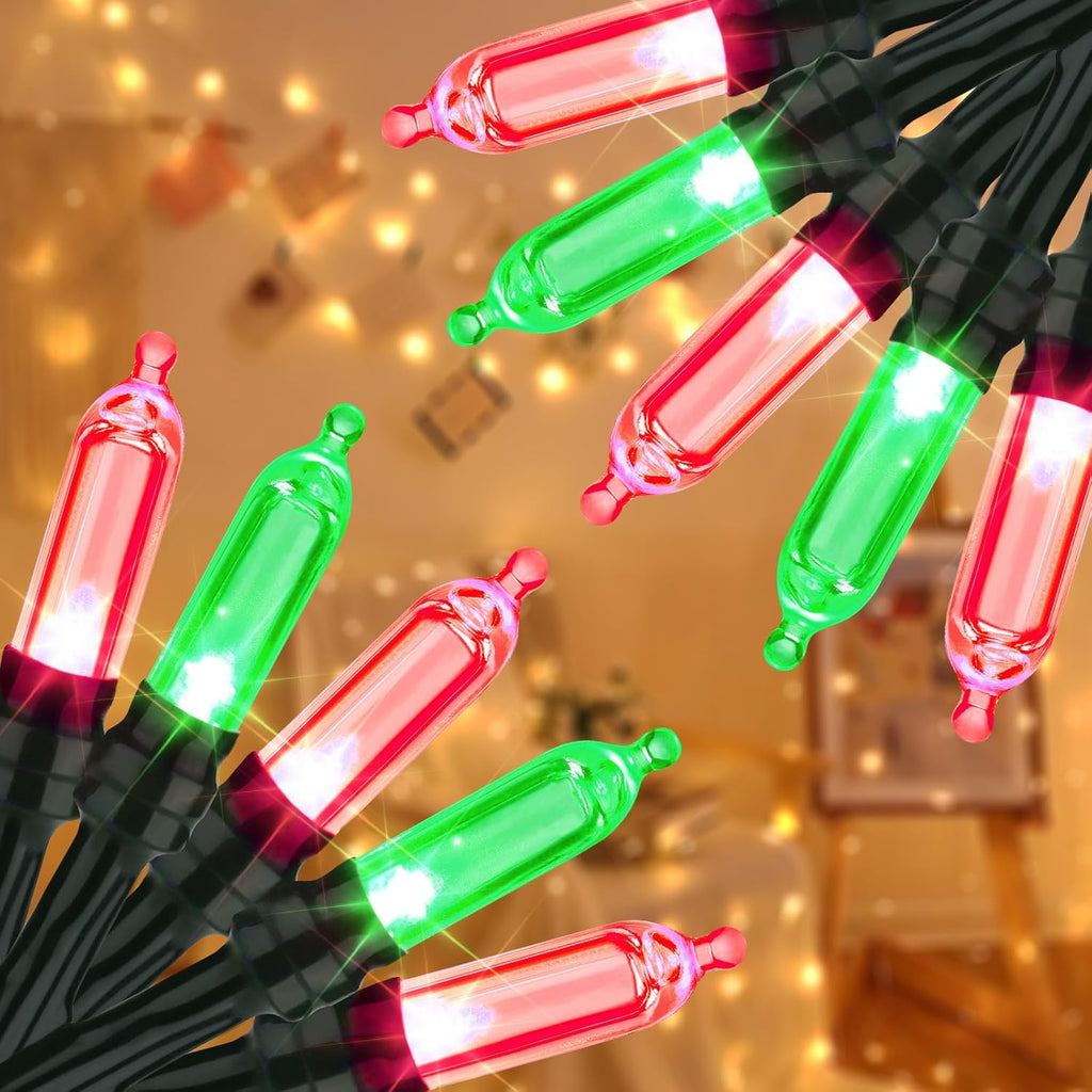 LYHOPE Battery Christmas Lights, 2Pack Total 66ft 200 LED Christmas Lights Waterproof 8 Modes Battery Operated String Light for Outdoor & Indoor, Xmas Tree, Wreaths, Holiday Decoration (Red & Green)