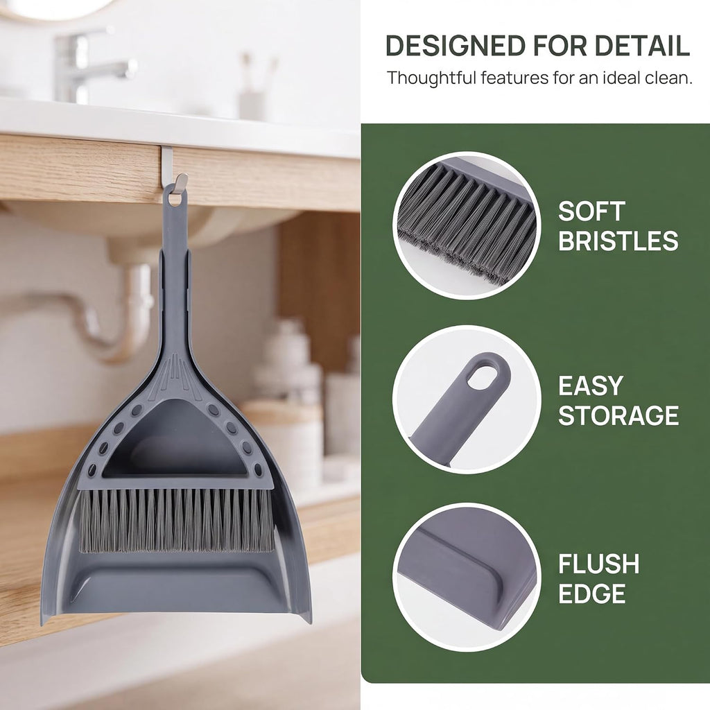 Mini Broom and Dustpan Set Small Hand Broom with Dust Pan and Brush Gray