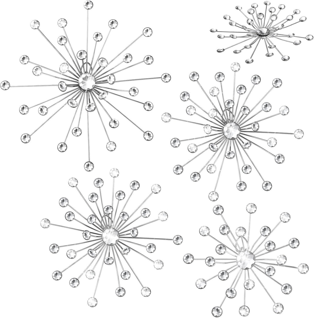 Funnymoom 4 Pcs Silver Starburst Wall Decor Metal Wall Art Rhinestone