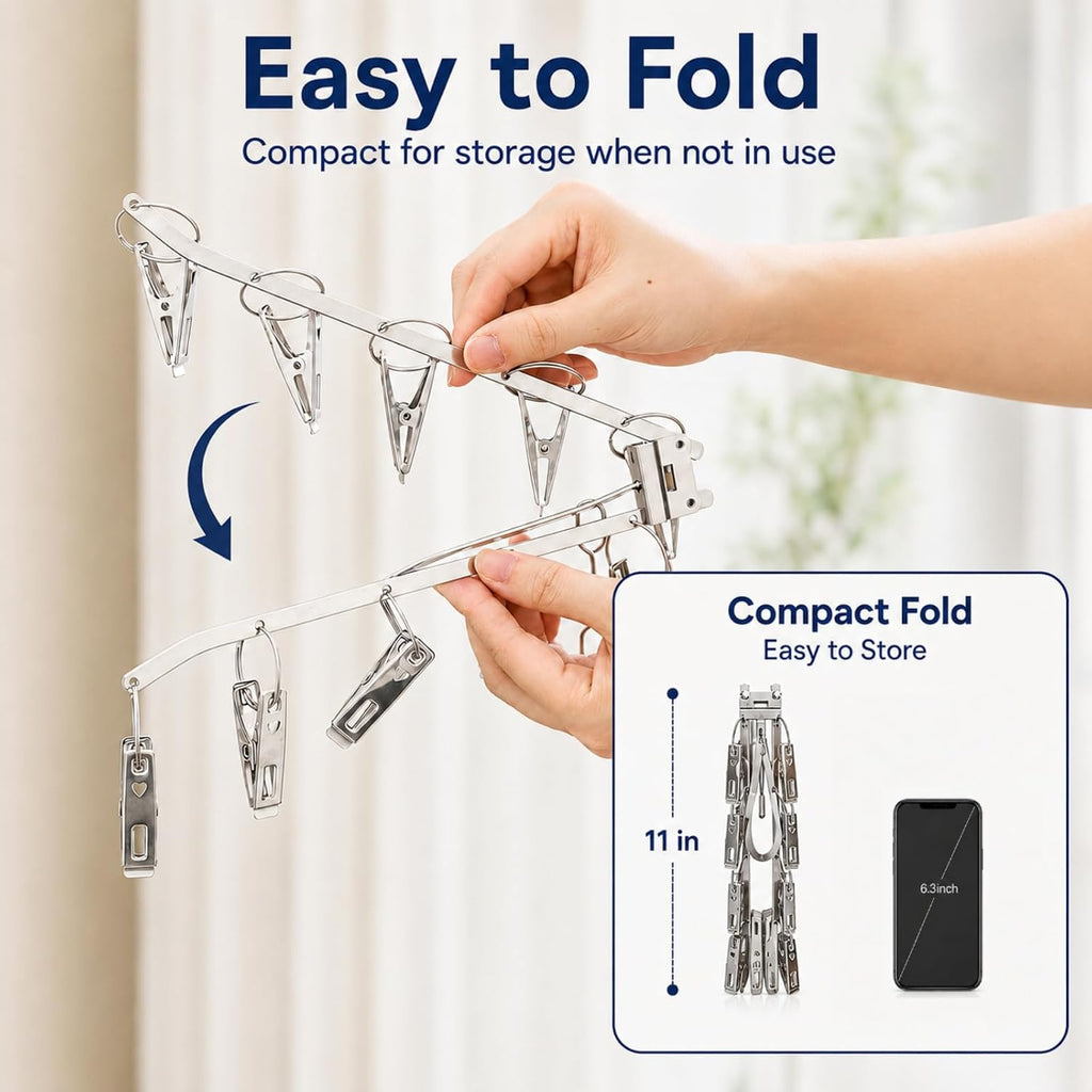 Foldable Clothes Drying Rack with 10 Clips, Stainless Steel, 4 Pack