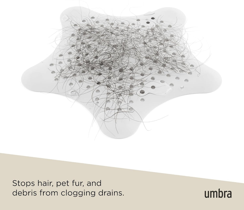 Umbra Starfish Hair Catcher, Suction Cup Drain Cover, 6-Inch, White