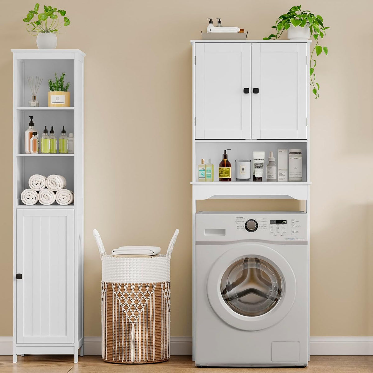 RRX Over The Toilet Storage Cabinet, Bathroom Above Organizer (Pure White)