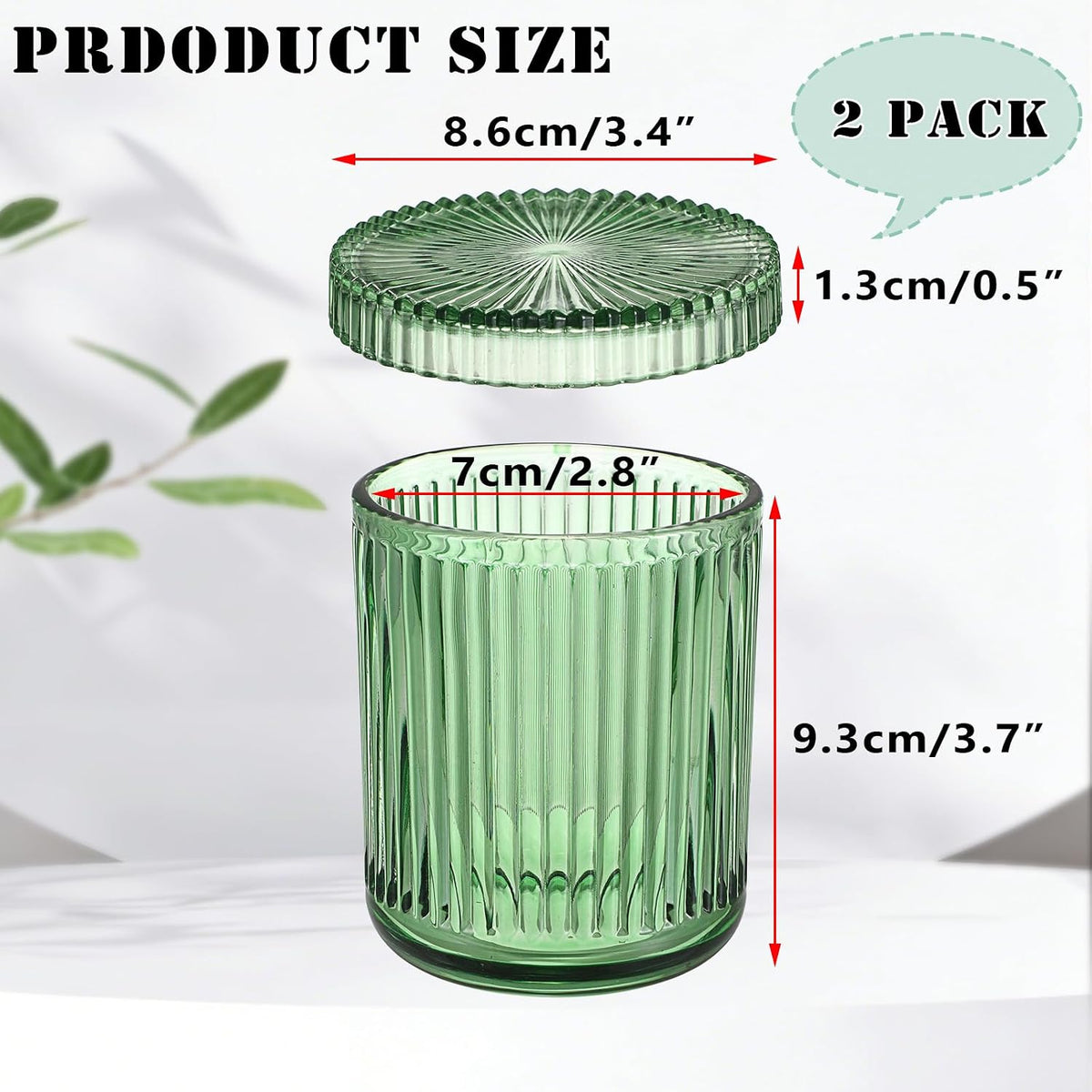 Hipiwe 2 Pcs Qtip Apothecary Jars with Lid Green Glass Bathroom Dispenser