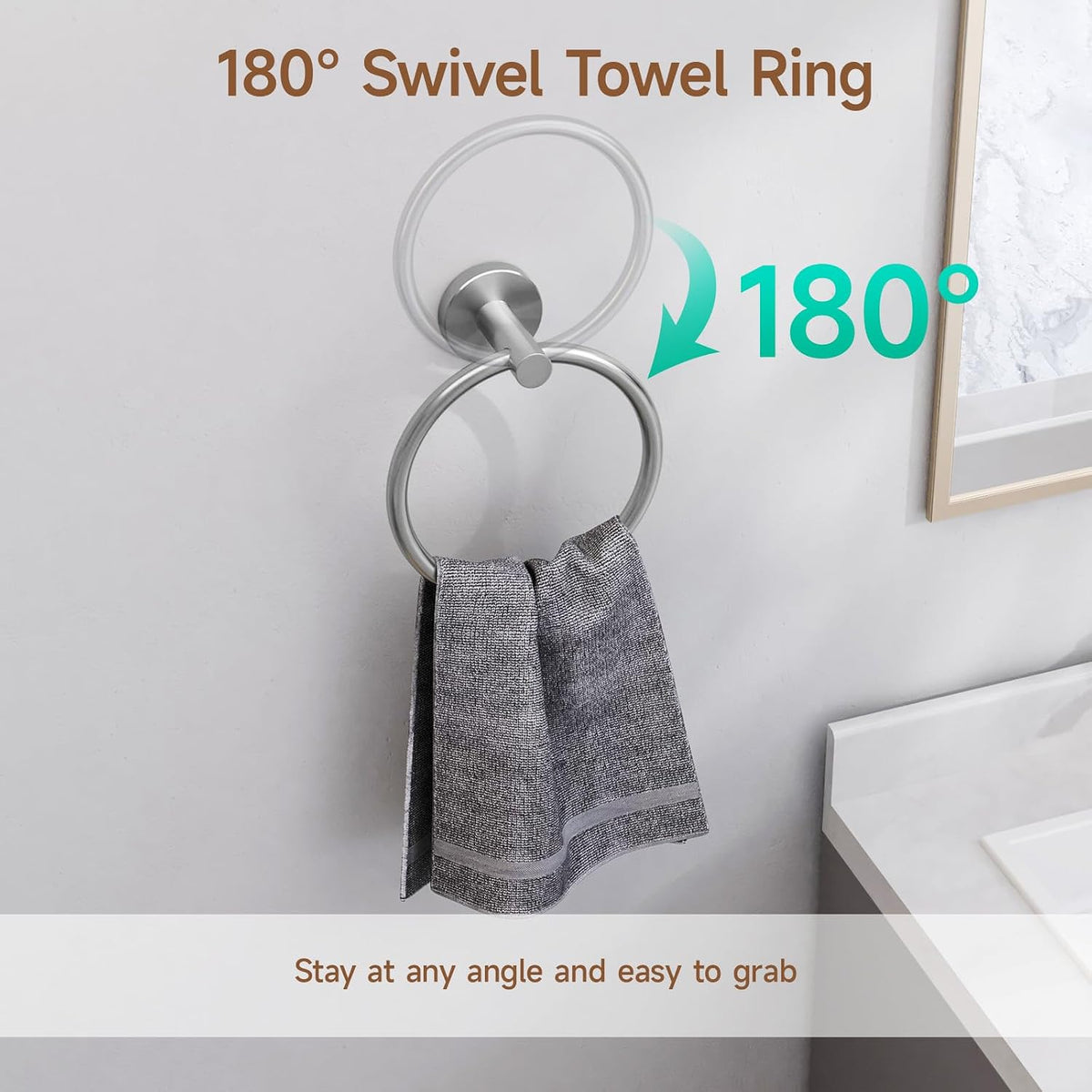 USHOWER 8PCS Brushed Nickel Bathroom Hardware Set, 18-Inch Towel Bar Set