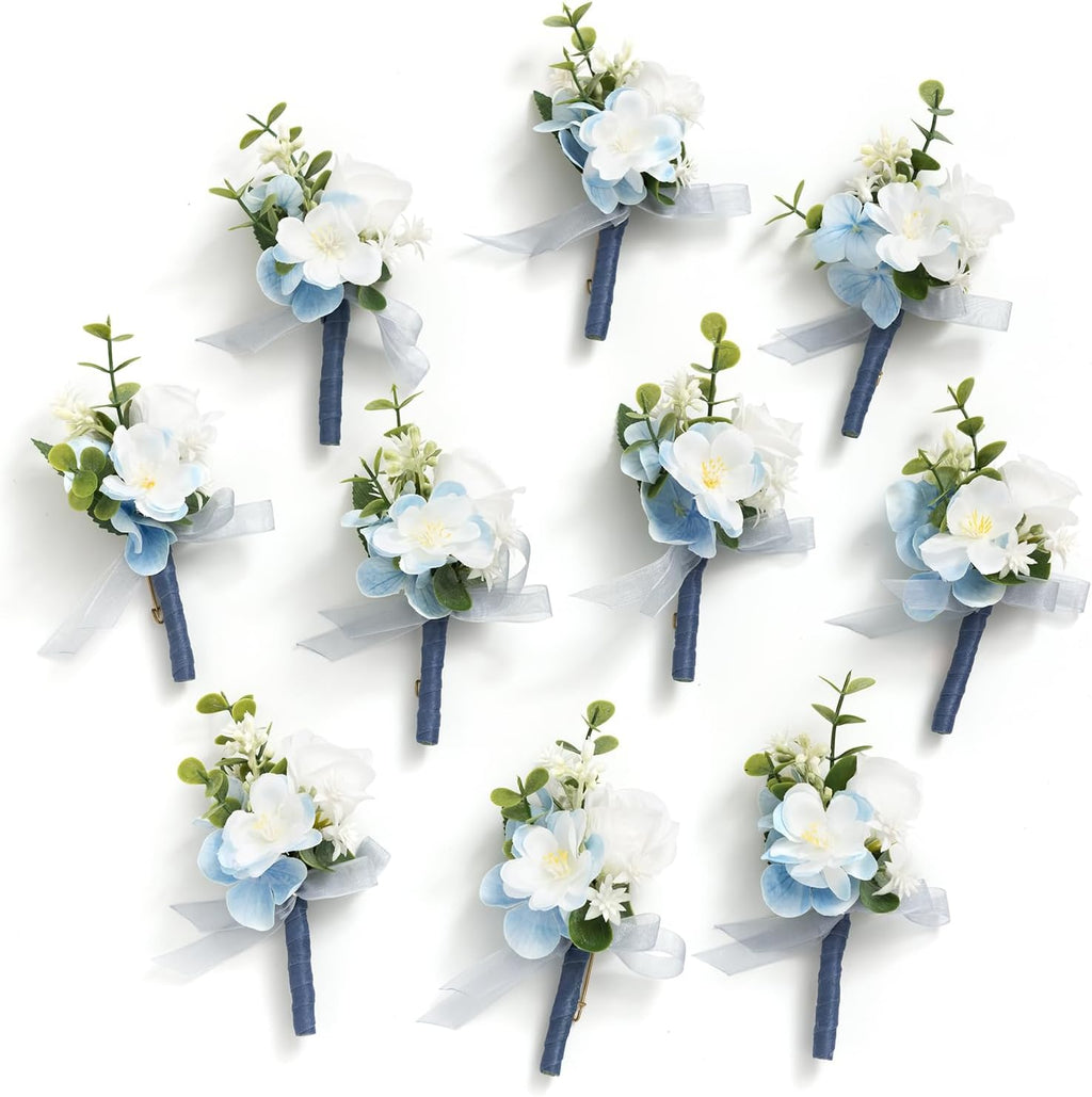 Ling's moment Boutonniere for Men, Blue, 10pcs