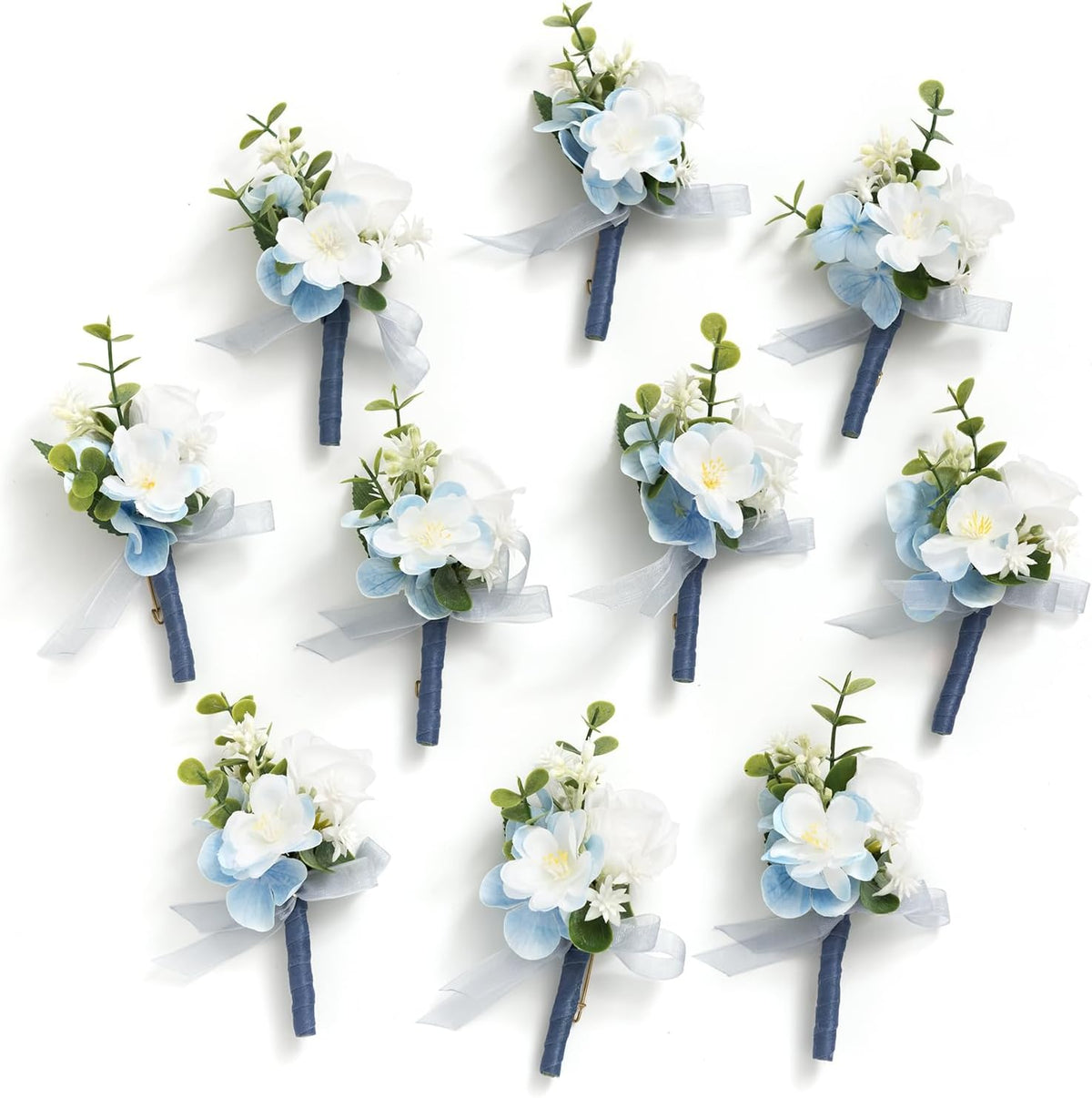 Ling's moment Boutonniere for Men, Blue, 10pcs