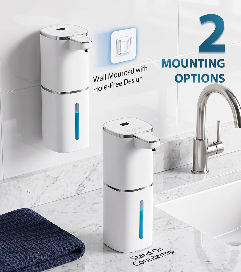 RYTOXILO Automatic Soap Dispenser Touchless, 2 Pack White Auto Liquid Soap Dispensers 9 Level Adjustable, 15 Fl Oz Plastic Electric Hands Free Dish Soap Dispensers Wall Mount for Bathroom Kitchen