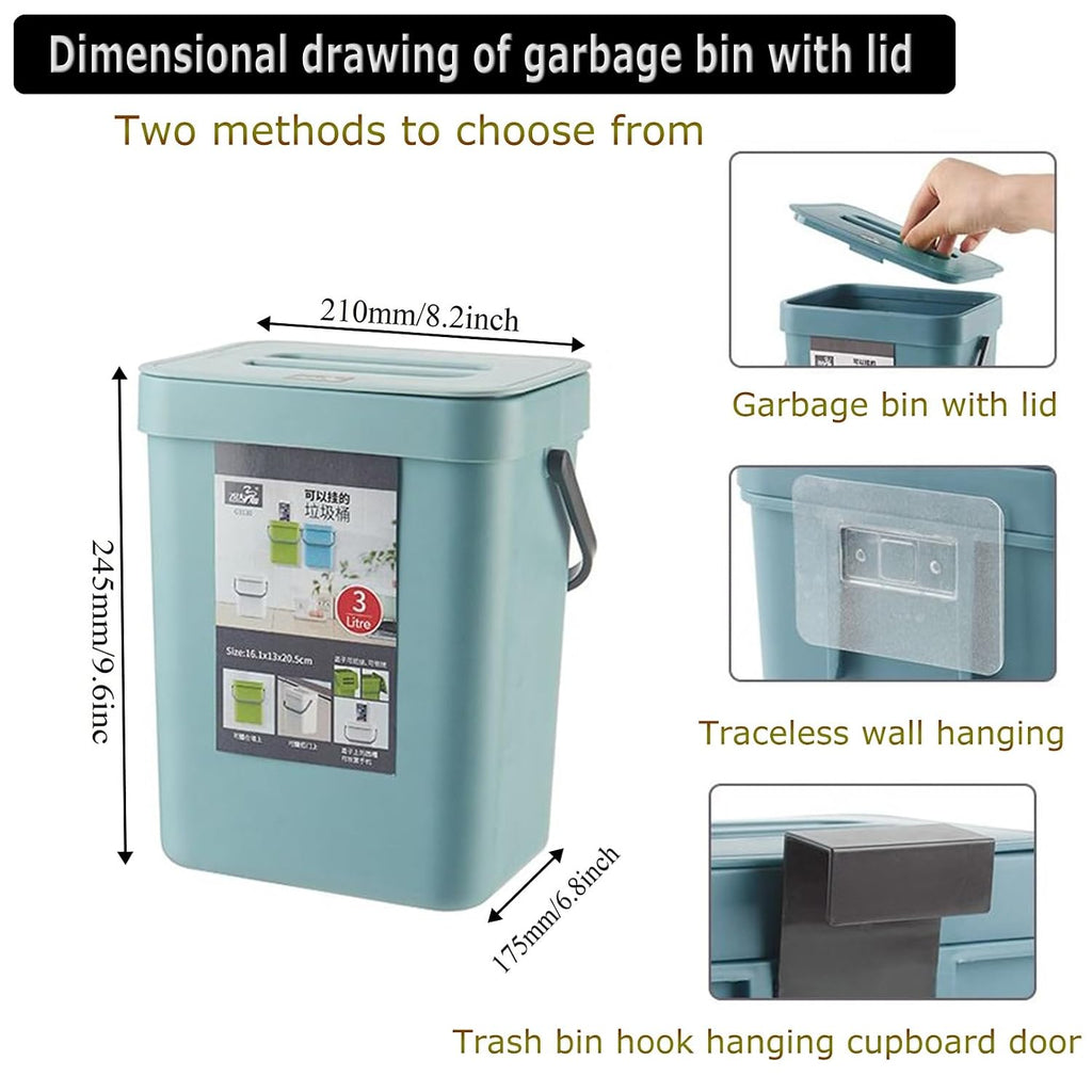 Small Trash Can with Lid Mini Kitchen Hanging Trash Can Tightly Sealed Odor Free, Small Countertop Compost Bin for Scraps from Daily Cooking, Mountable Trash Bin for Kitchen Counter, 5L (blue, 5L)