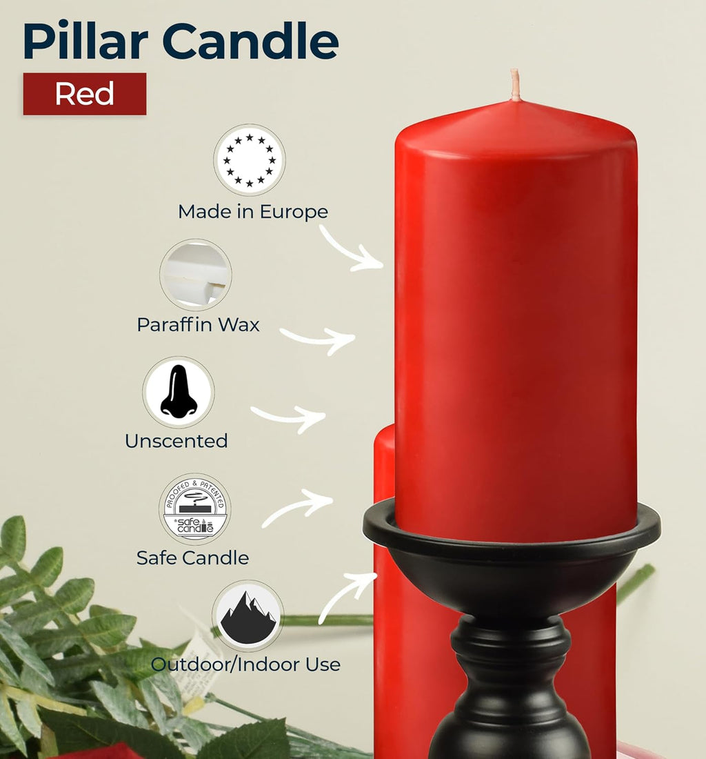 HYOOLA Red Pillar Candles 2x4 Inch - 12 Pack Unscented Bulk Pillar Candles - European Made