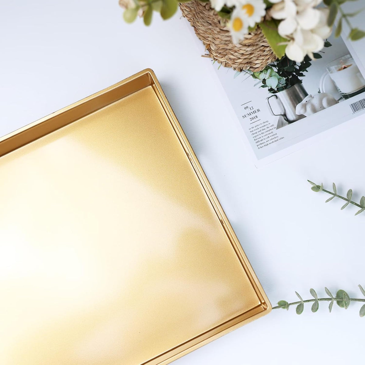 Spsyrine Gold Decorative Serving Tray with Handles, Elegant Plastic Coffee Table Tray for Ottoman, Living Room, Home Decor 15.6" X 10.2"