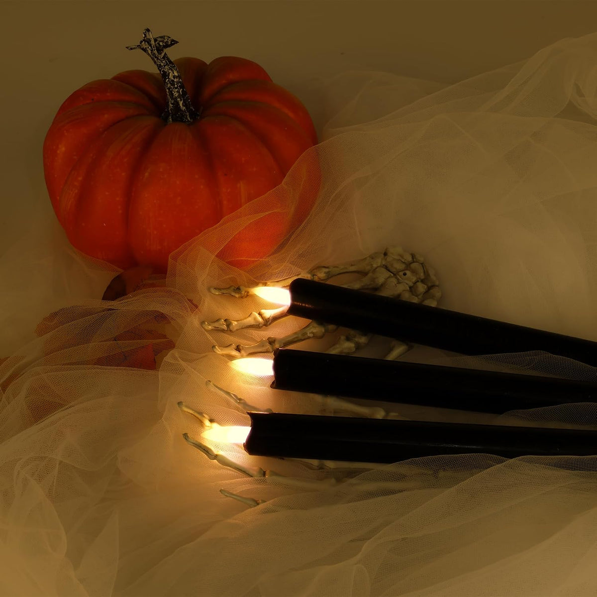 JOIONE Halloween Black Flameless Taper Candles with Remote Set of 3