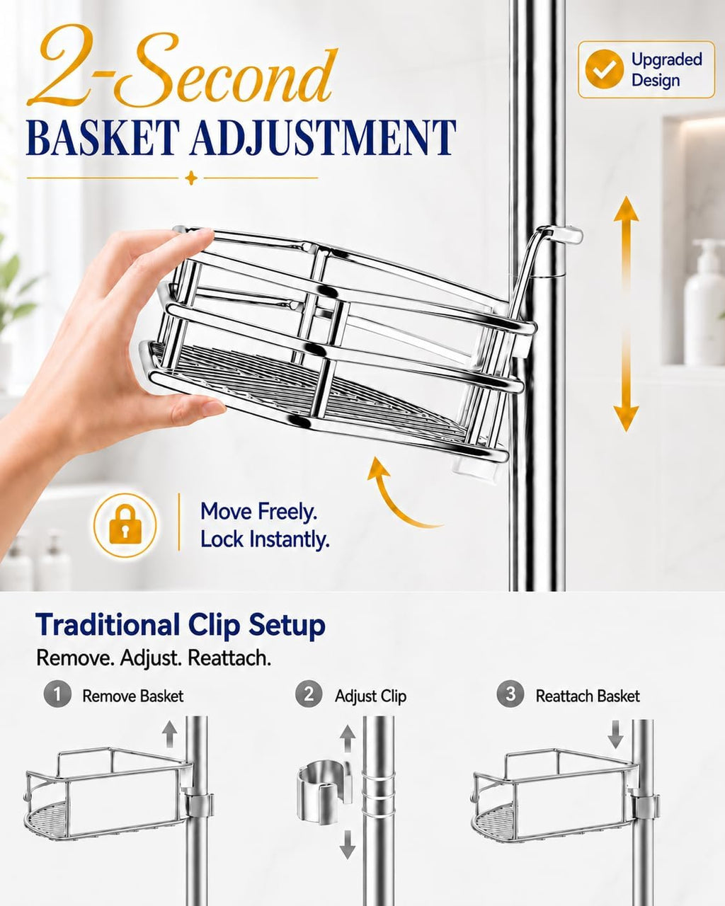 SEIRIONE Rustproof Corner Shower Caddy Tension Pole for Bathroom Storage