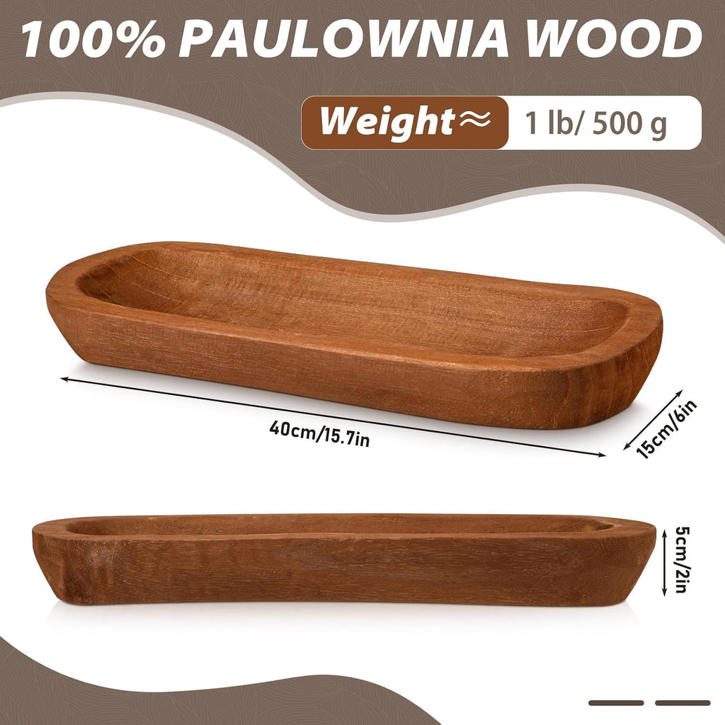 FoldTier 4 Pcs Wooden Dough Bowl Bulk, Brown, 16' X 6'' X 2'', Classic