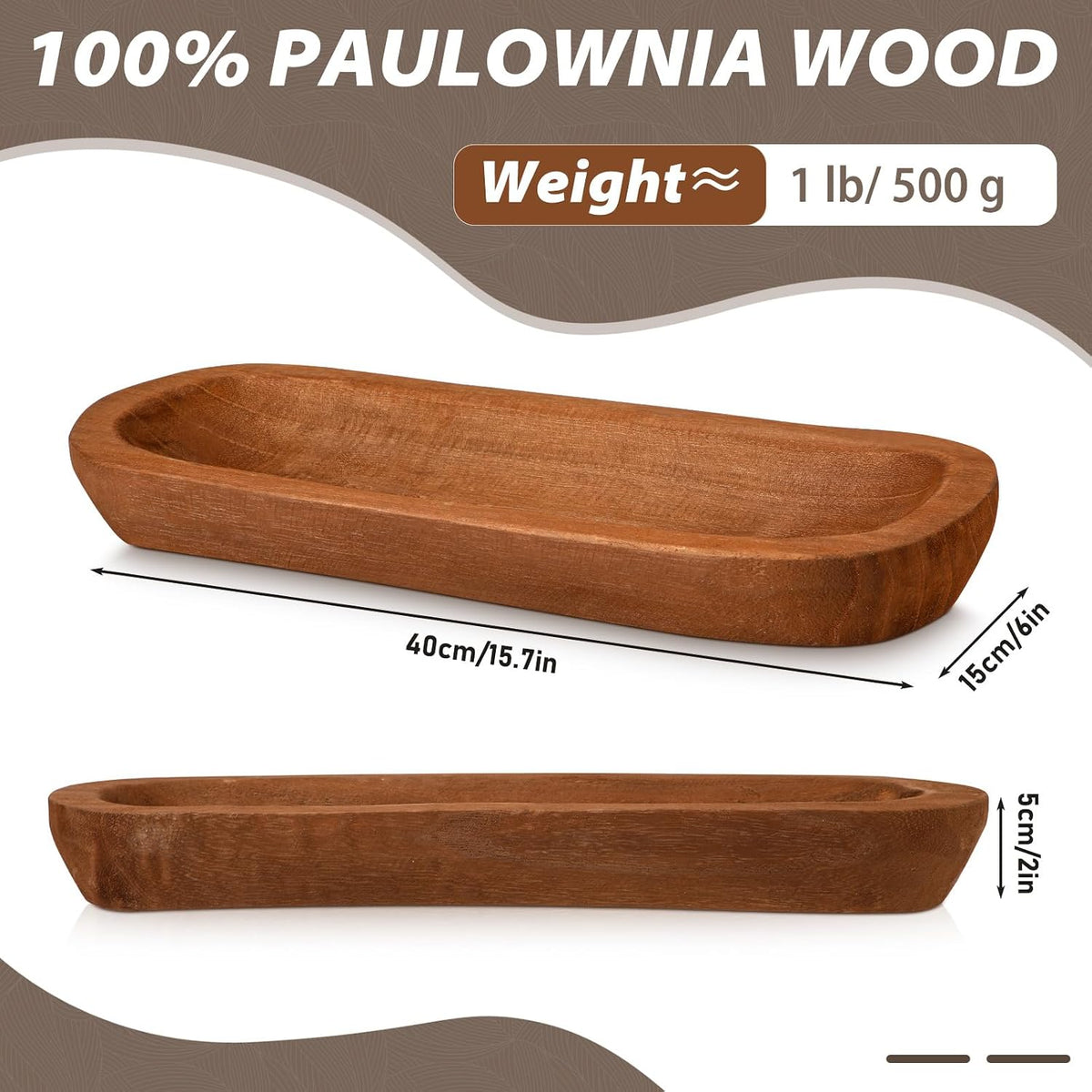 FoldTier 4 Pcs Wooden Dough Bowl Bulk, Brown, 16' X 6'' X 2'', Classic