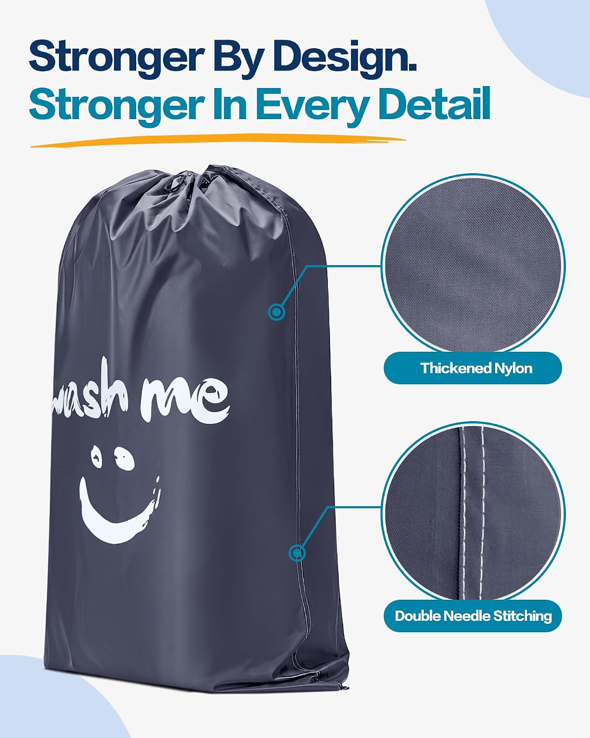 HOMEST 2 Pack XL Wash Me Travel Laundry Bag, Dirty Clothes Organizer, Large Enough to Hold 4 Loads of Laundry, Easy Fit a Laundry Hamper or Basket, Grey