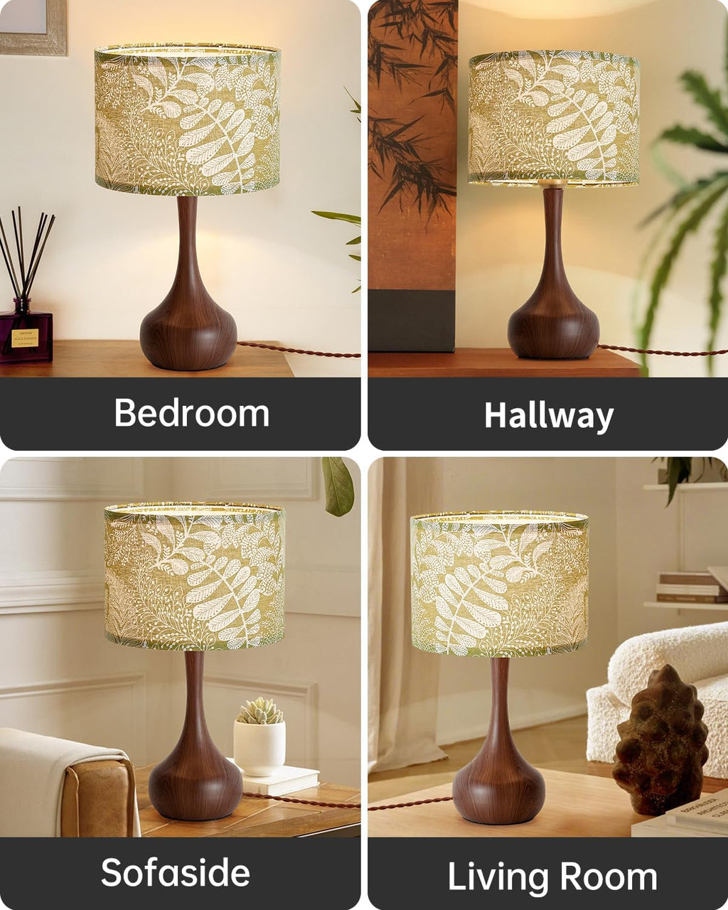 17" Small Green Shade Red Brown Table Lamp for Bedroom Living Room