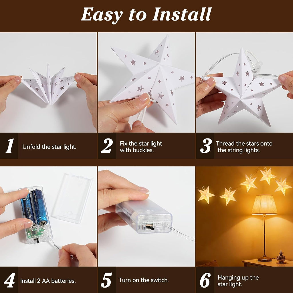 Lewondr 20 LED Star String Lights Battery Operated with 6H Timer