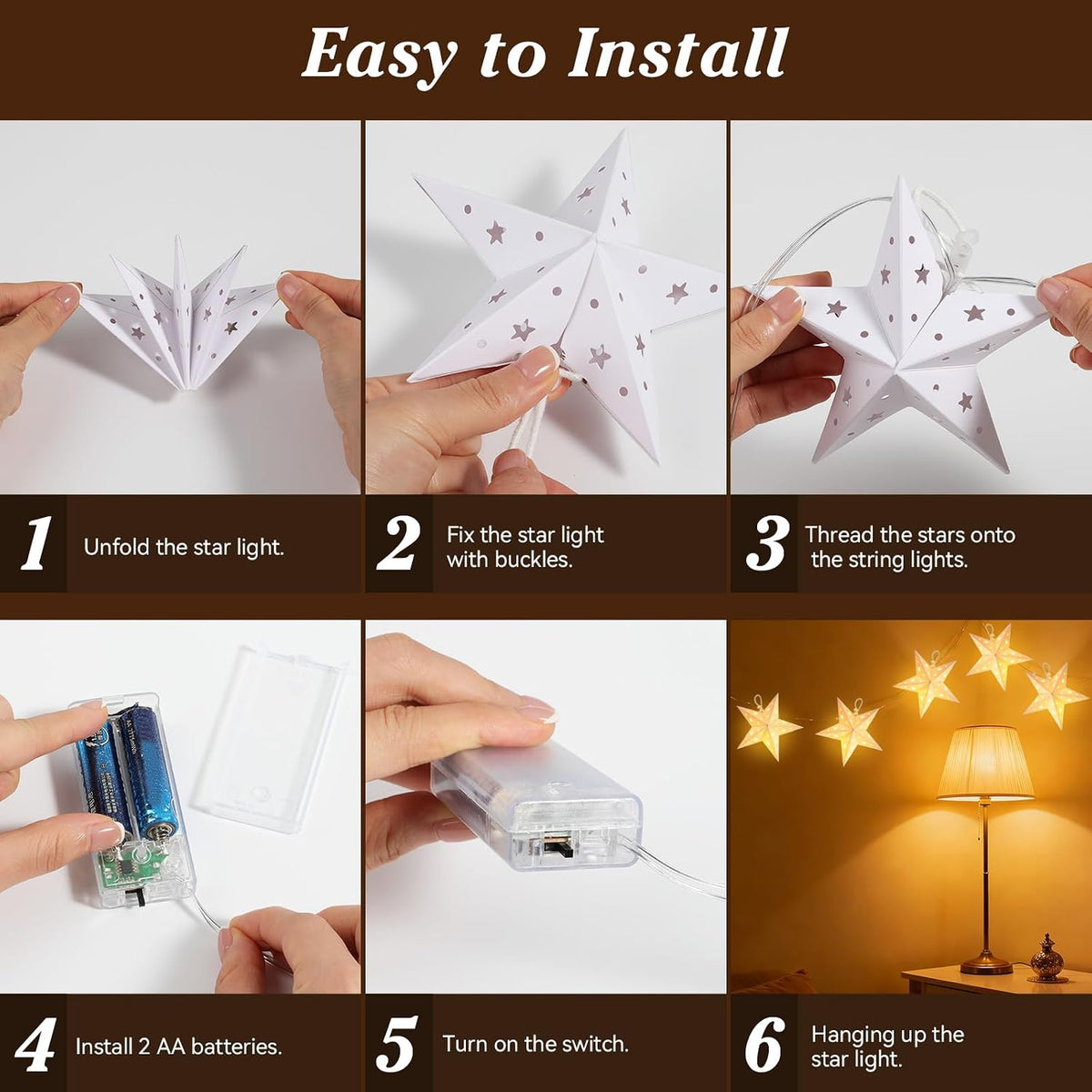 Lewondr 20 LED Star String Lights Battery Operated with 6H Timer