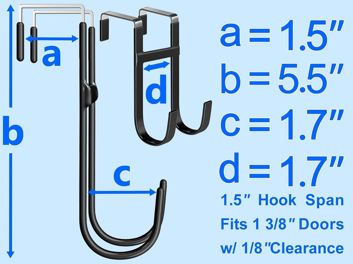 Mars-Rock Double Over Door Steel Hooks 2 Pack Fit 1-3/8" Door 5.5" Black