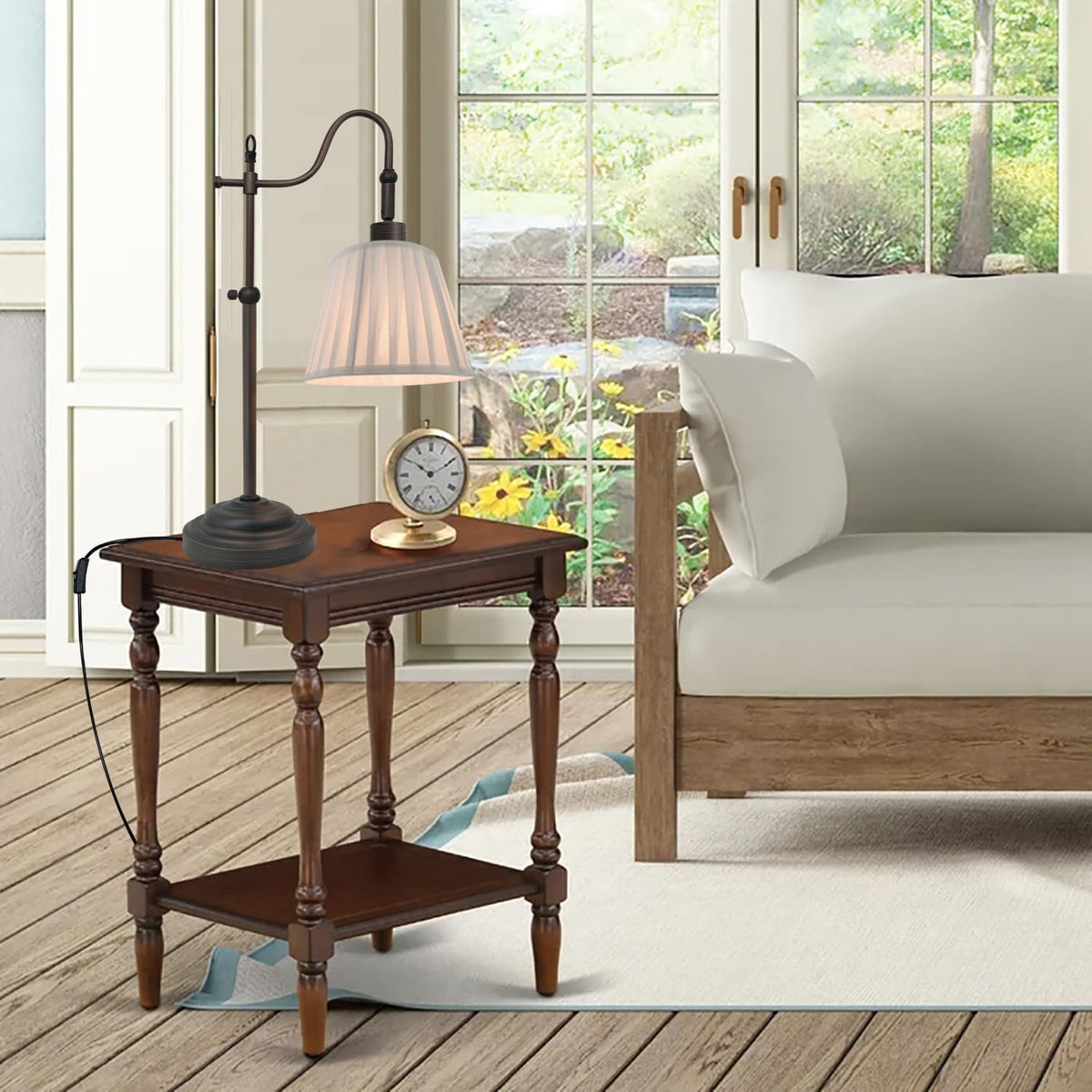 Farmhouse Desk Lamps, Reading Bedside Table Lamp for Living Room, Vintage Industrial Swing Arm Pleated Light for Bedroom, E26