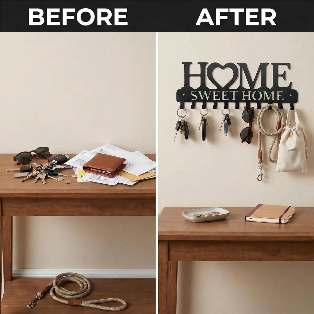 Heqxwl Cute Key Holder Wall Mount, Home Sweet Home Entryway Key Rack