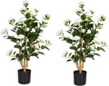 Romantic Season 2Pack Artificial Camellia Tree 3FT, White Faux Camellia Plant Fake Potted Camellia Flower Tree Plastic Camellia Tree for Modern Home Office Living Room Floor Décor Indoor