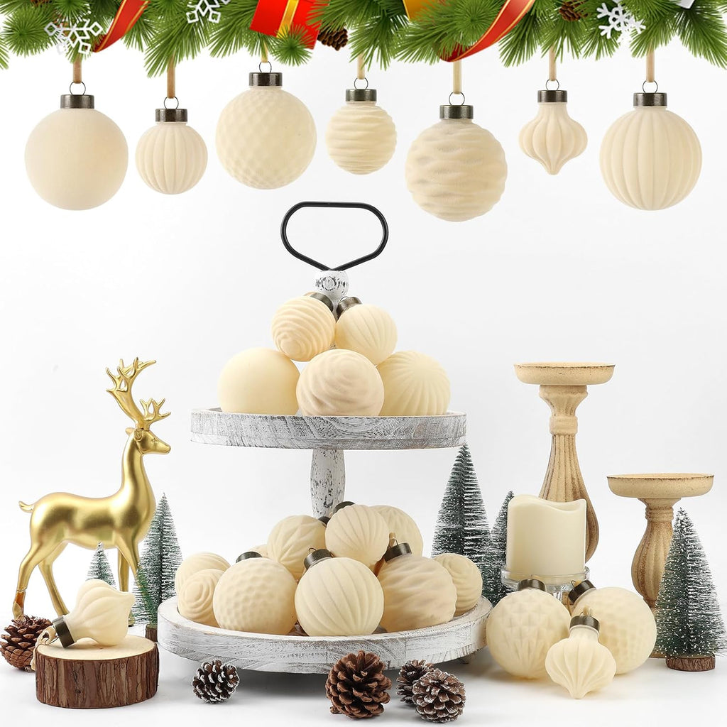 ZenNex Christmas Ornaments,25Pack Velvet Christmas Ball,Xmas Decor Beige