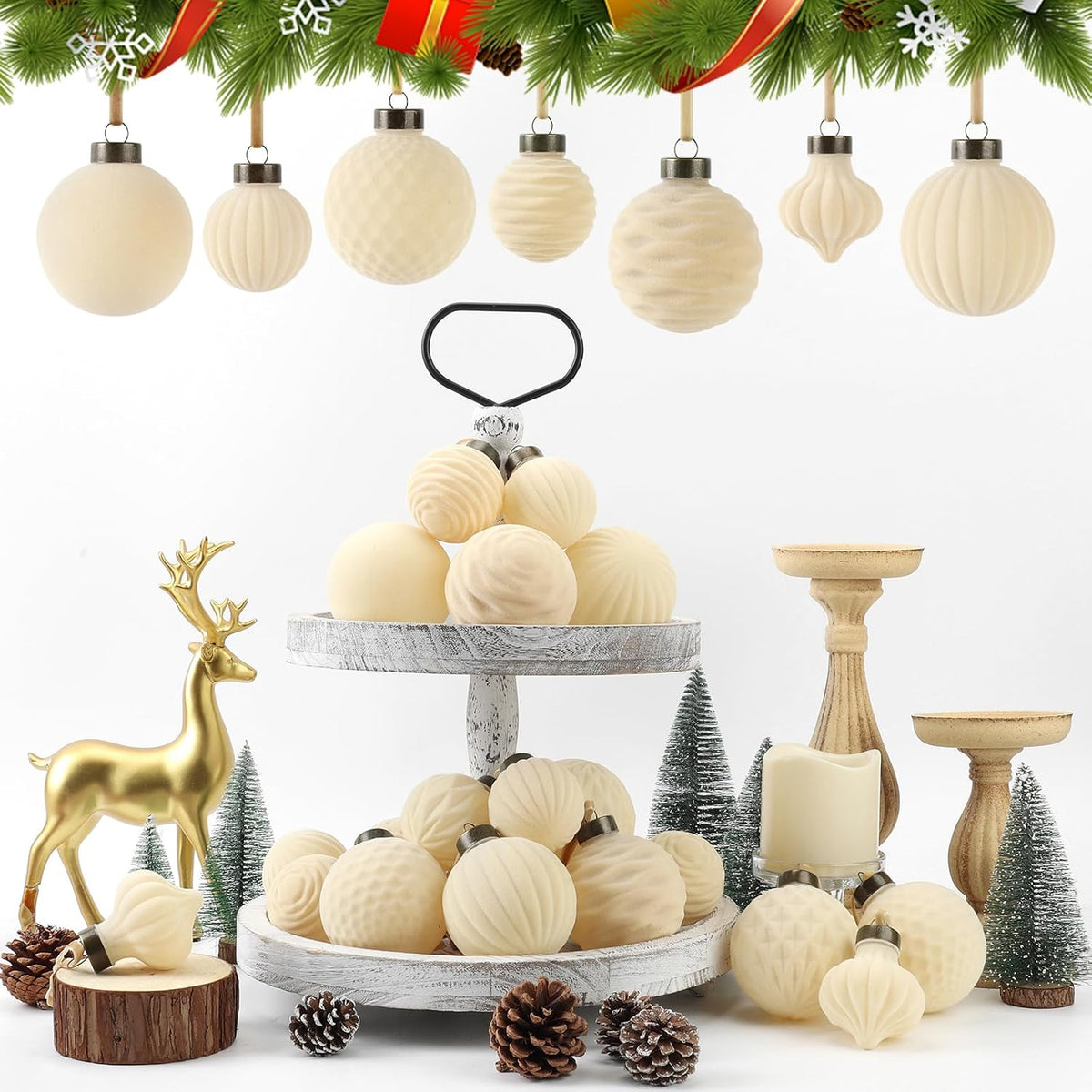 ZenNex Christmas Ornaments,25Pack Velvet Christmas Ball,Xmas Decor Beige
