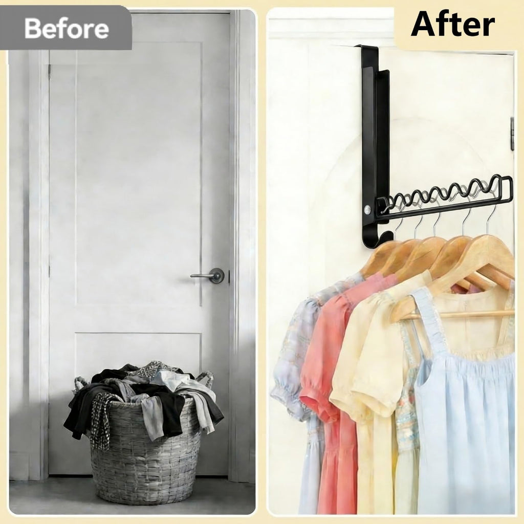 Over The Door Hooks, Folding Portable Over The Door Drying Rack for Small Space, Laundry Bathroom Bedroom Closet Travel Storage and Drying (1Pack, Black)
